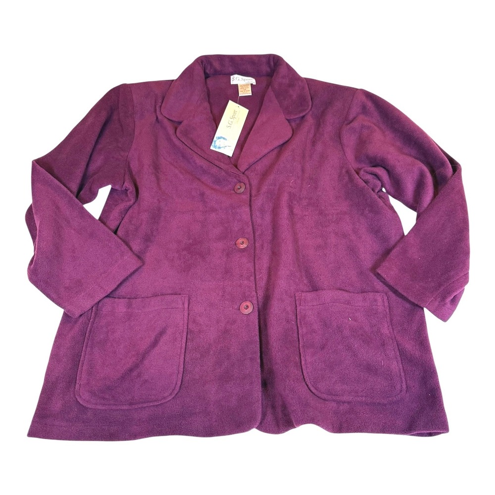 Vintage Y2K S.G. Sport Collection Fleece‎ Jacket Women's 2X Purple Button Front